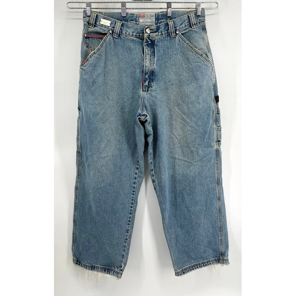 Vintage Ecko Unltd Men's Baggy Cargo Carpenter Jeans Size 36 Blue Wide Leg